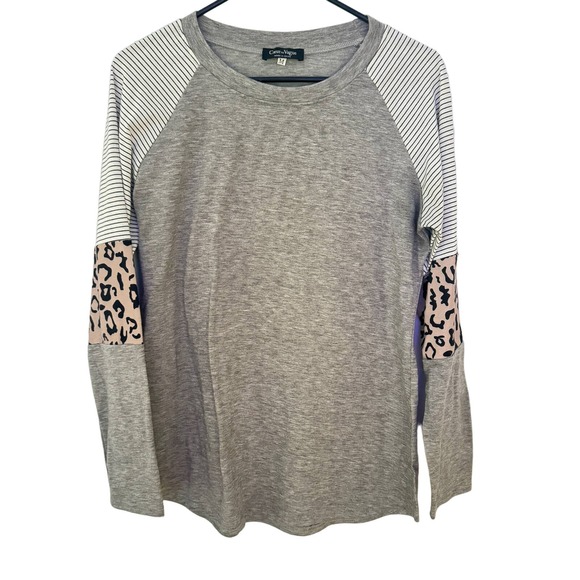 Couer de Vague Women's Long Sleeve Leopard Print Tunic Baseball Tee Medium - Picture 2 of 6